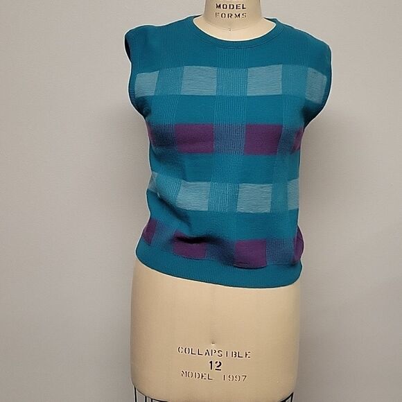 Pendleton Woolen Mills made in USA Vintage size S Teal/Purple Sweater Vest Wool - Picture 1 of 4